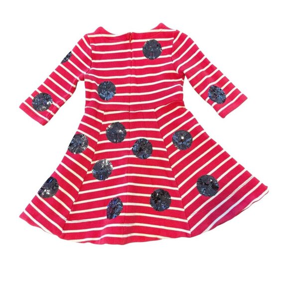 Mini Boden Girls Red White Striped Dress Sequin Polka Dots Long Sleeve 4-5 year - Picture 5 of 8